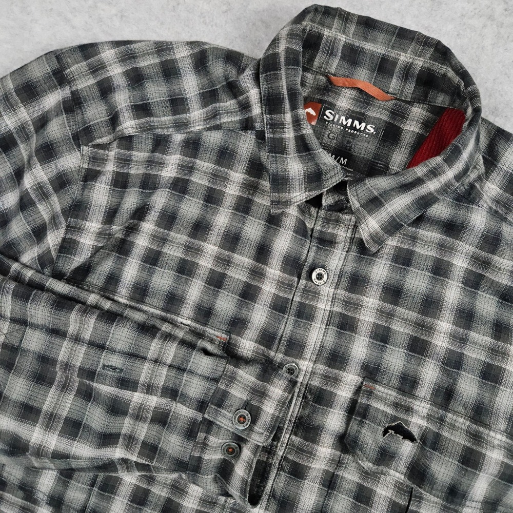Simms (Men's Medium) Gray Plaid Flannel Guide Series Waffle Lined Fishing Shirt
